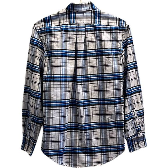U.S. Polo Assn. Mens Small OXFORD Button Down White Blue Black Plaid Shirt LS - Picture 2 of 7